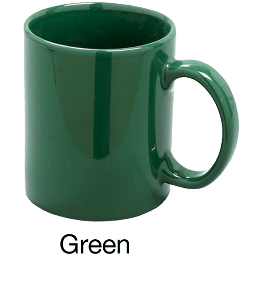 [3421, 4C] – 11oz C-Handle Ceramic Mug Maroon, Green, Cobalt, Black, Aqua, Dark Plum (Blank)