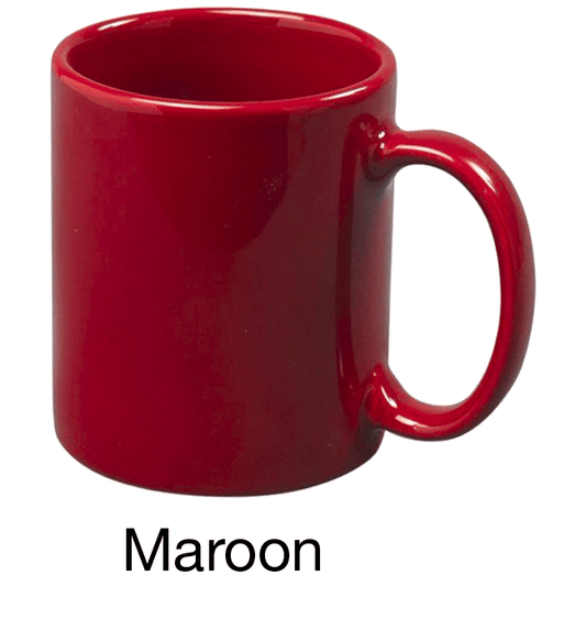 [3421, 4C] – 11oz C-Handle Ceramic Mug Maroon, Green, Cobalt, Black, Aqua, Dark Plum (Blank)
