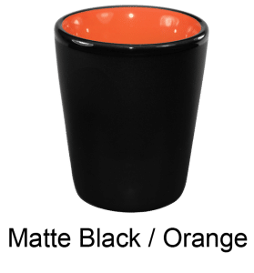 [4122, 4C] – 1.5 oz Matte Black Ceramic Shot Glass (Red or Orange Interior)