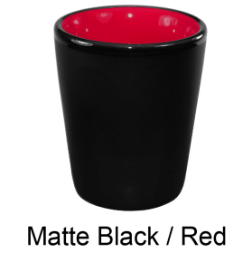 [4122, 4C] – 1.5 oz Matte Black Ceramic Shot Glass (Red or Orange Interior)