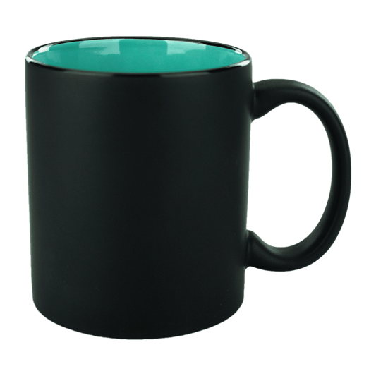 [7168MF, 4C] – 11oz Matte Black Outside Ceramic Mug Yellow, Lime, Ocean, White, Black, Aqua