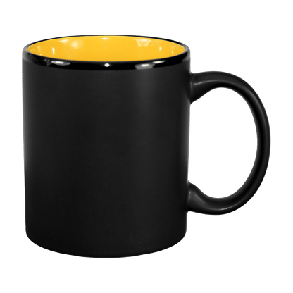 [7168MF, 4C] – 11oz Matte Black Outside Ceramic Mug Yellow, Lime, Ocean, White, Black, Aqua (Blank)