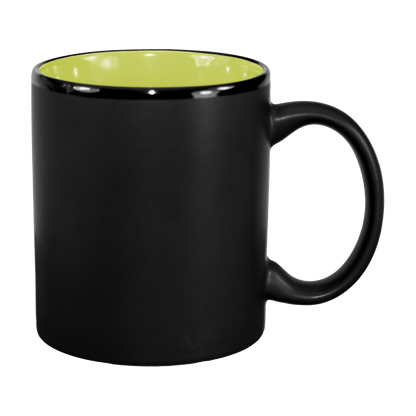 [7168MF, 4C] – 11oz Matte Black Outside Ceramic Mug Yellow, Lime, Ocean, White, Black, Aqua (Blank)