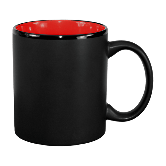 [7168MF, 4C] – 11oz Matte Black Outside Ceramic Mug Red, Orange