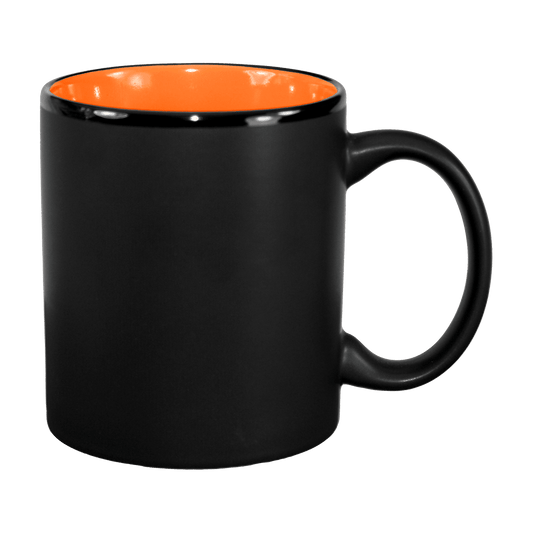 [7168MF, 4C] – 11oz Matte Black Outside Ceramic Mug Red, Orange