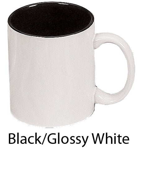 [3421, 4C] 2-Tone – 11 oz Inverted White/Black Inside and Outside Ceramic Mug (Blank)